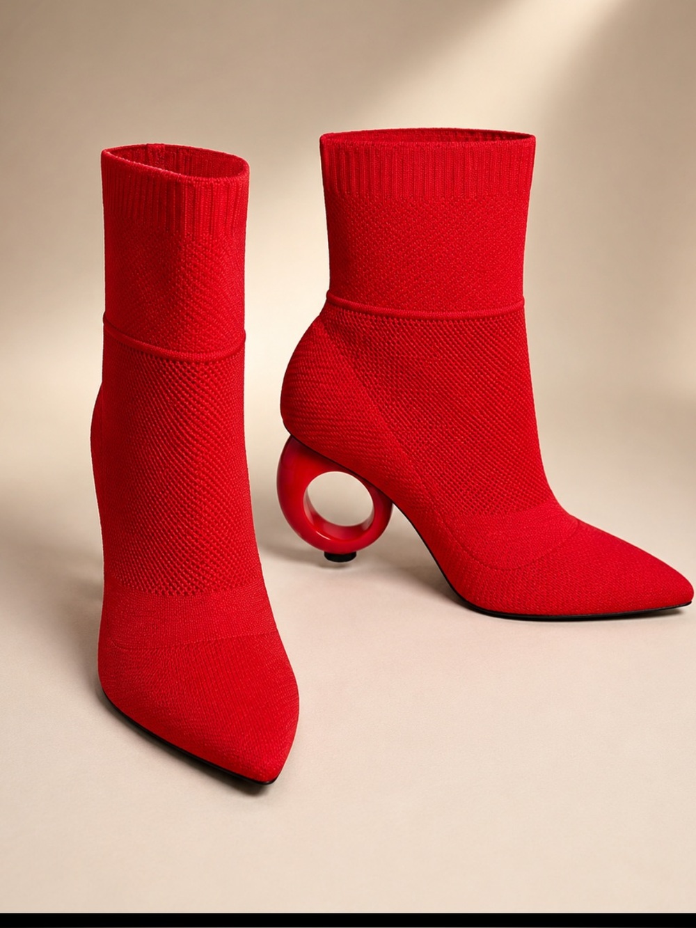 Ninety Union Beyonce Red Knit Sock Boots Size 11 Sculptural Ring Heel NWT